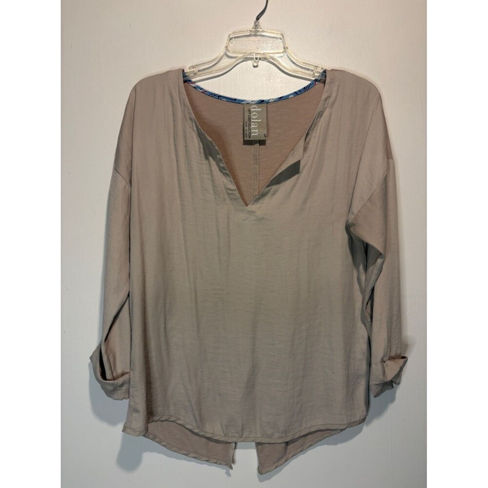 Dolan Left Coast Collection Taupe V-Neck Rounded Hem Split Back Hem Blouse- SZ S